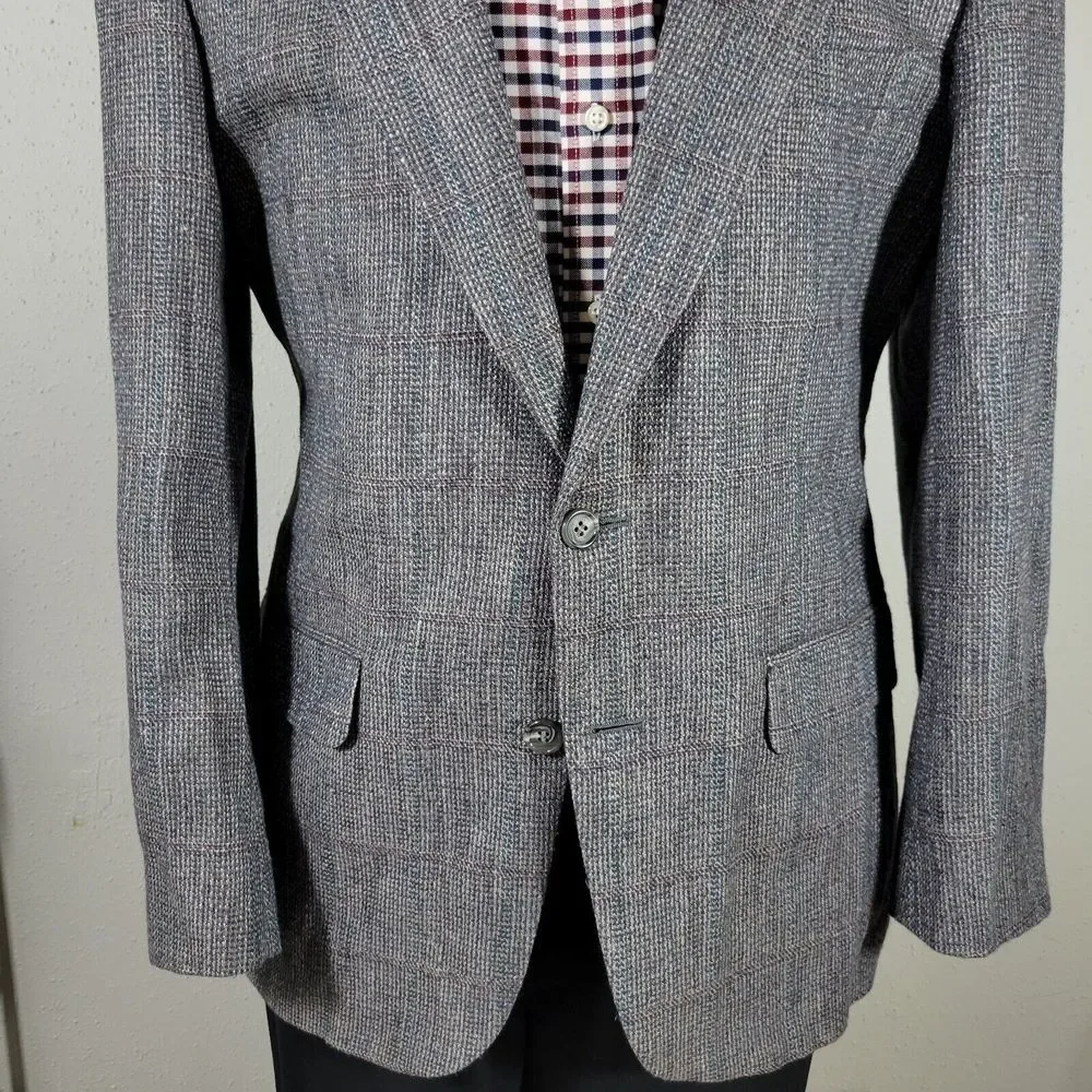 VTG Stafford Men's Tweed Sport Coat Blazer Two Button Gray Wool Plaid‎ 42R Slim